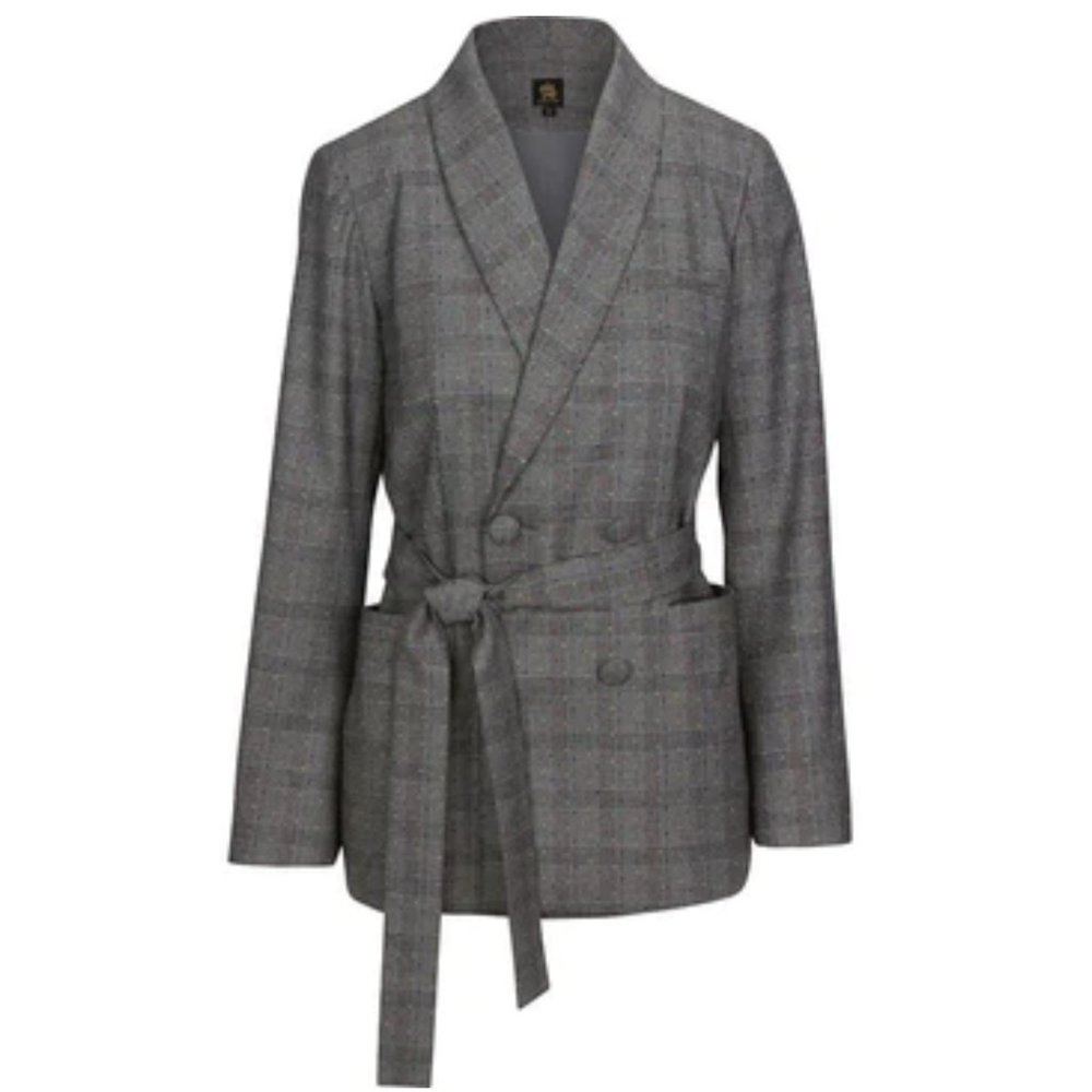 NWT WOMEN'S HOTTIE + LORD TWEED PLAID BELTED CLASSIC DOUBLE BREASTED JACKET